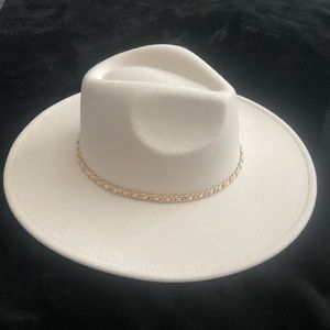 White womens wide brim fedora hat